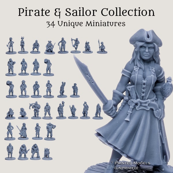 Coffret cadeau de démarrage de la méga collection pirates Pathfinder de D&D | Ensemble de figurines fantaisie 28 mm 32 mm | 34 figurines miniatures uniques en résine 8 carats