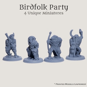 Set de miniaturas de PNJ de fantasía para PC D&D Pathfinder Birdfolk Kenku de 28 mm y 32 mm: 4 miniaturas únicas de resina de 8k
