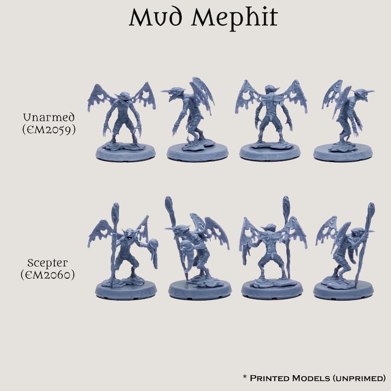 D & D Mephit Dämon Vertraute Monster Essentials Geschenk Starter Set | Pathfinder Frostgrave 28 mm 32 mm Fantasy Minis | 12 8k Miniaturen aus Resin Mud (2 Minis)