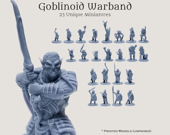 D&D Monster Essentials Goblinoid Warband Gift Starter Set | Pathfinder Frostgrave 28mm 32mm Fantasy Minis | 23 Unique 8k Resin Miniatures