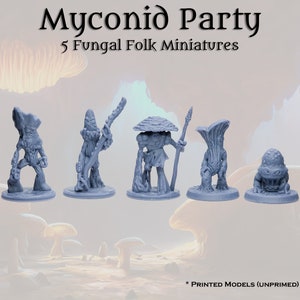 D&D Myconid Fungus Mushroom Folk | Pathfinder Frostgrave 28mm 32mm Fantasy Miniature TTRPG Wargame PC NPC Set | 5 Unique 8k Resin Minis