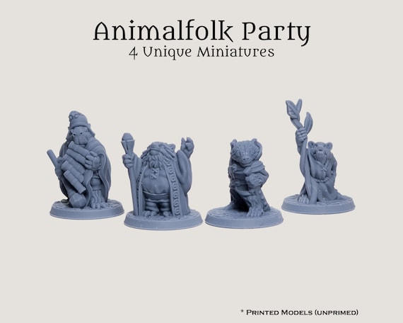 D&D Pathfinder Animalfolk Druid Wizard Ranger Cleric 28mm 32mm Fantasy PC NPC Miniature Set - 4 Unique 8k Resin Minis