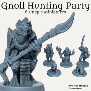D&D Pathfinder Gnoll Hunting Party / Juego de miniaturas Frostgrave de 28 mm y 32 mm para juegos de guerra de fantasía TTRPG / 6 miniaturas de resina de 8 k