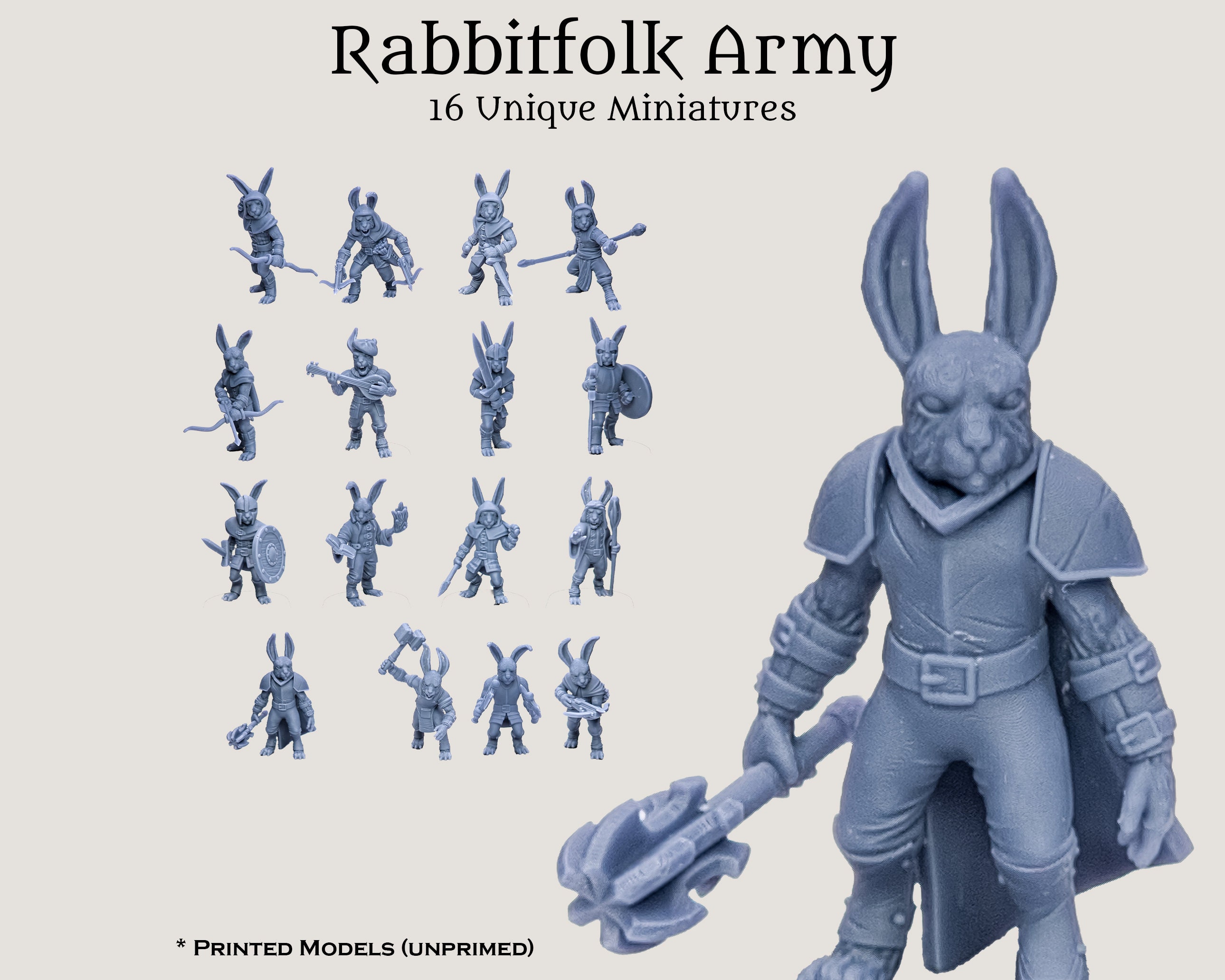 Rabbitfolk Army Miniatures Set for D&D, Fantasy Ttrpgs, Board Games ...