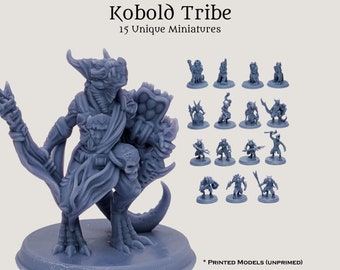 D&D Kobold Tribe Monster Essentials Gift Starter Set | Pathfinder Frostgrave 28mm 32mm Fantasy Minis | 15 Unique 8k Resin Miniatures