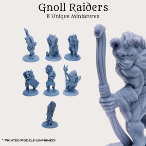 D&D Pathfinder Gnoll Raiders / Set de miniaturas de juego de guerra Frostgrave de 28 mm y 32 mm para juegos de rol de fantasía / 8 miniaturas de resina de 8k