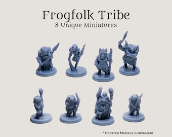 D&D Pathfinder Bullywug Frogfolk Tribe 28mm 32mm Fantasy Miniature Set - 8 Unique 8k Resin Minis