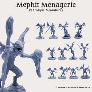 Set de regalo básico de monstruo familiar demoníaco Mephit de D&D / Pathfinder Frostgrave Fantasy Minis de 28 mm y 32 mm / 12 miniaturas de resina de 8 k