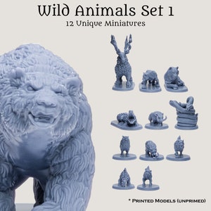 D&D Wild Animal Familiars Pets Companions Gift Starter Set | Pathfinder Frostgrave 28mm 32mm Fantasy Minis | 12 Unique 8k Resin Miniatures