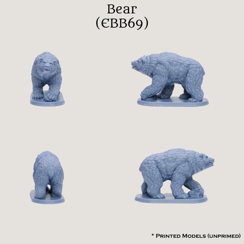 May include: Four views of a light blue bear figurine. The bear is depicted in various poses, including front, side, and rear views. The text "Bear (&euro;BB69)" is at the top. The bottom right corner reads "* PRINTED MODELS (UNPRIMED)".