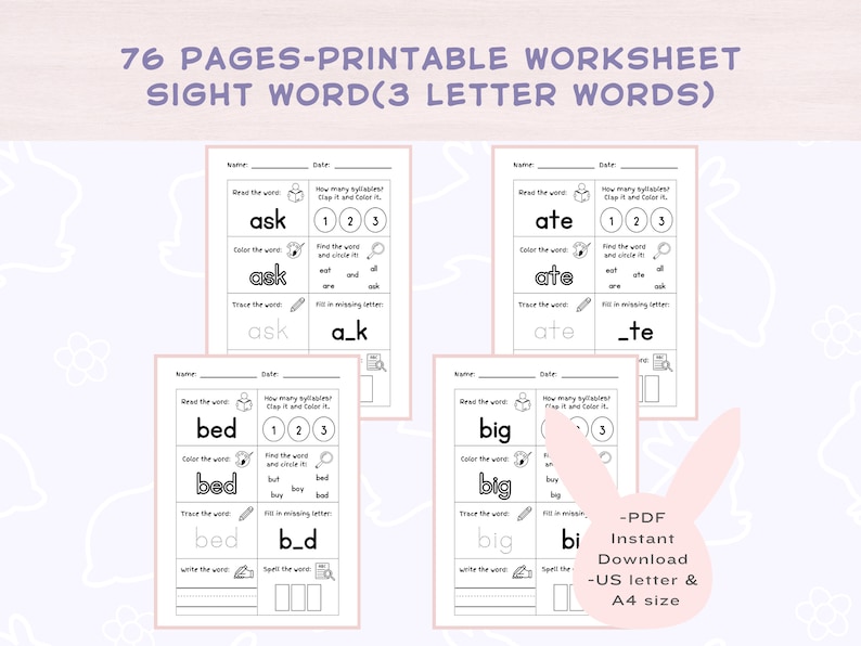 Sight Word Three Letter Words Worksheet Printabledolch Primer Sight
