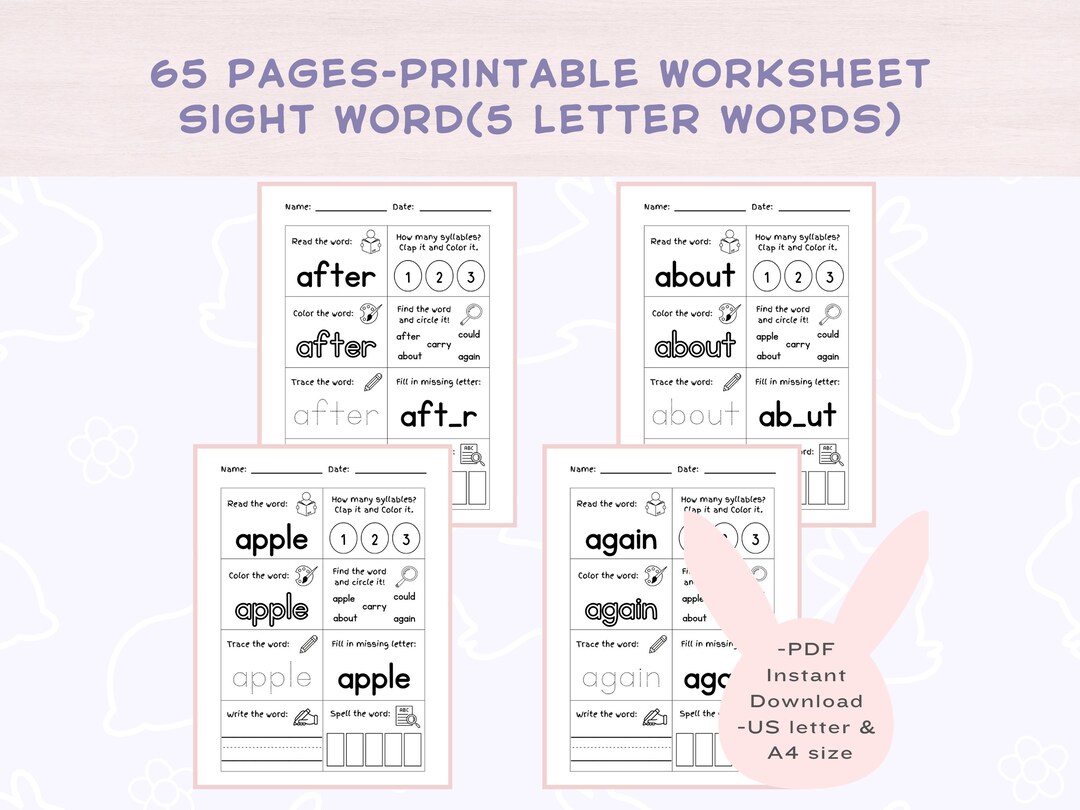 Sight Word Five Letter Words Worksheet Printabledolch Primer Sight Wordhandwriting Letter