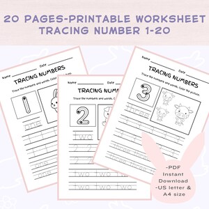 Tracing Number 1-20 Preschool Printable Worksheets|Toddler Workbook|Number Tracing|Homeschool activitie|Kindergarten|PDF Digital Download