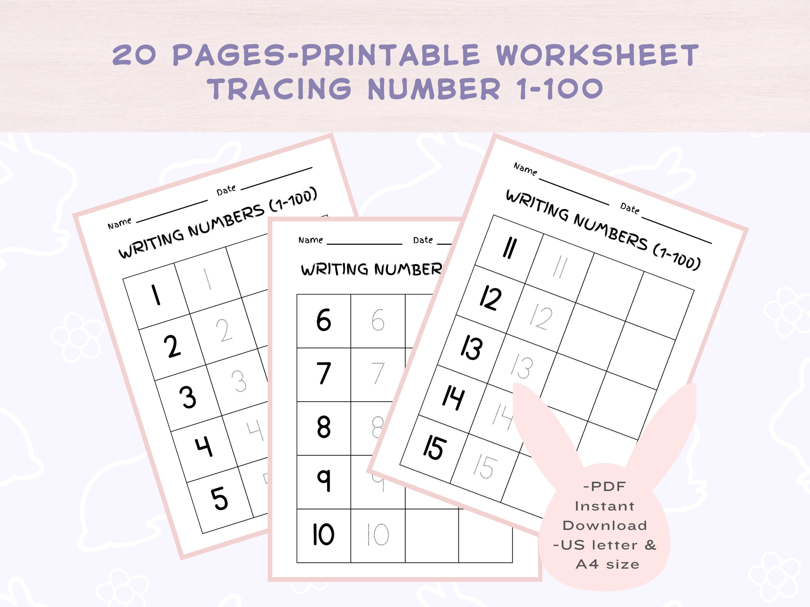 Tracing Numbers Worksheets 1 100