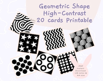 Black and White Geometric Shapes Baby Sensory Cards (PDF Digital Download)