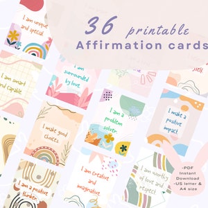 Printable 36 Affirmation Cards| Positive and Motivational Prints for Mindfulness and Self-Love| Calm & Confident Cards| PDF Digital Download