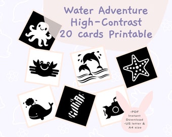 Water Adventure Baby Sensory Cards: High Contrast Infant Stimulation (PDF Digital Download)