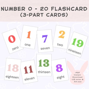 Numbers Flashcards Printable | Preschool Counting Flash Cards | Number Cards 0-20 | Montessori Printable Cards | Nomenclature Cards