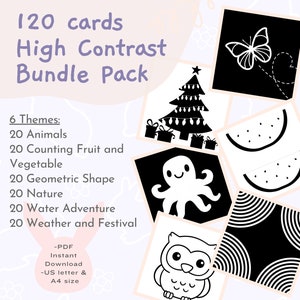 PRINTABLE BUNDLE 120 High Contrast Baby Sensory Flash Cards | Black and White shapes for Babies | Infant Stimulation | PDF Digital Download