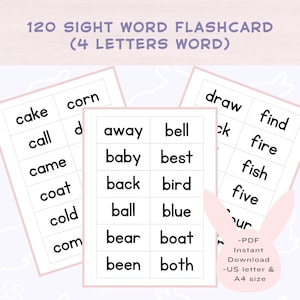 Sight Word Four Letter Words Flash Cards Printable |Dolch Primer Sight Words |Instant Download|PDF Digital Download|Letter Flashcards