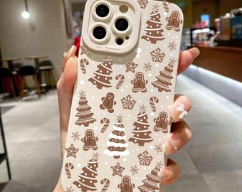 Cute Pastel Gingerbread Christmas Phone Case, Winter Aesthetic Case (Glossy / Matte) , Gift for her