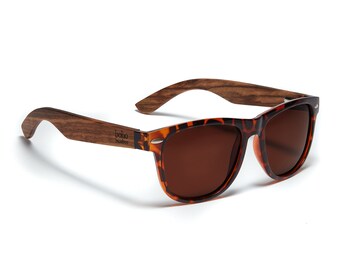 Boho Bamboo Tortoiseshell polarised sunglasses with case