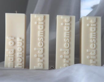 BRIDESMAID CANDLE blocks • will you be my bridesmaid? candle favours bridal kitchen tea bridal party bridesmaids wedding team bride