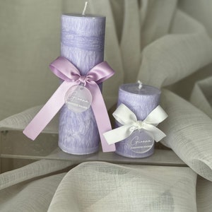 Marble Effect Pillar Candle: Personalized Favour, Christening Gift