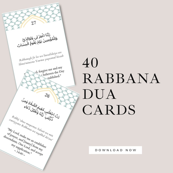 40 Rabbana Dua Cards, Islamic Digital Quranic Dua , Printable Prayer Cards, Muslim Dua Flashcards, Islamic Gifts, Quran, Ramadan. Prophetic