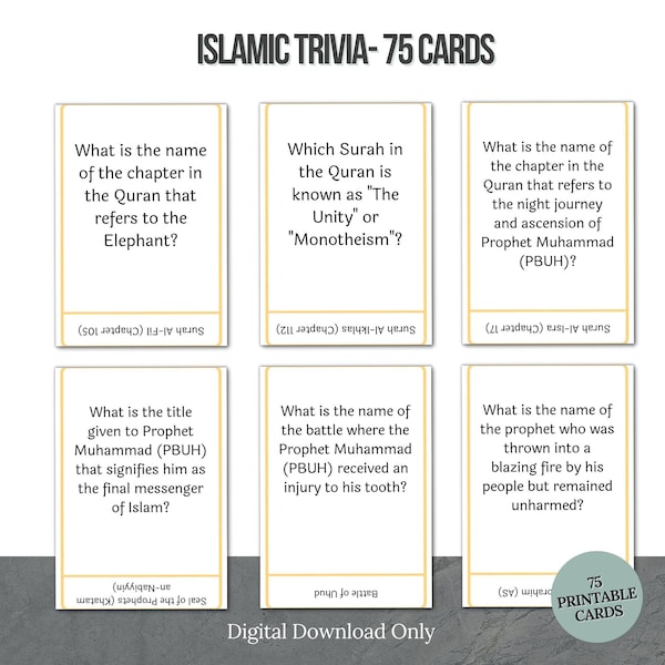 Juego de trivia islámica, tarjetas de preguntas islámicas imprimibles, actividades para niños musulmanes de Ramadán, actividades de Ramadán, juegos de aprendizaje digital musulmán