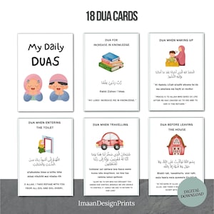 Tarjetas de dua imprimibles para niños, descarga digital islámica, niños musulmanes aprendiendo dua, tarjetas educativas islámicas, actividades de oración, 18 dua