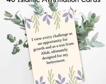 40 Islamic Affirmation cards- Printable cards,motivational and inspirational cards for Muslims- Islamic flashcards,dua book, digital
