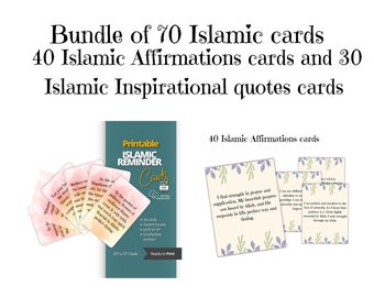 70 printable Islamic Affirmations cards, Islamic Affirmations card bundle. 40 Affirmations card and 30 Islamic inspirational quotes cards
