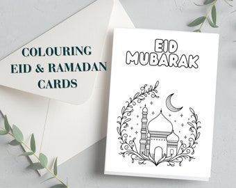 Colouring Eid & Ramadan Cards, Printable Eid cards, Islamic Kids Activity, Ramadan activities, Printable coloring Muslim greeting Digital