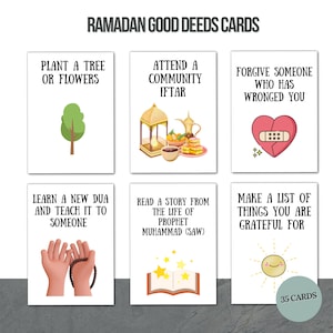 Goede dadenkaarten, afdrukbare islamitische Ramadan-flashkaarten voor kinderen, digitale islamitische goede daden, Ramadan-activiteiten, adventskaarten en kalender