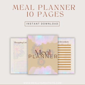 Printable Meal Planner , Floral design, Weekly and Monthly Planner, Grocery list