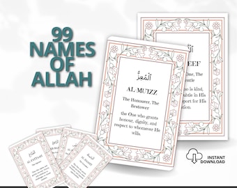 99 Names of Allah flashcards , Islamic flashcards, printable digital Islamic, Asma ul Husna,quran, Islamic resources, Muslim cards, Quran.