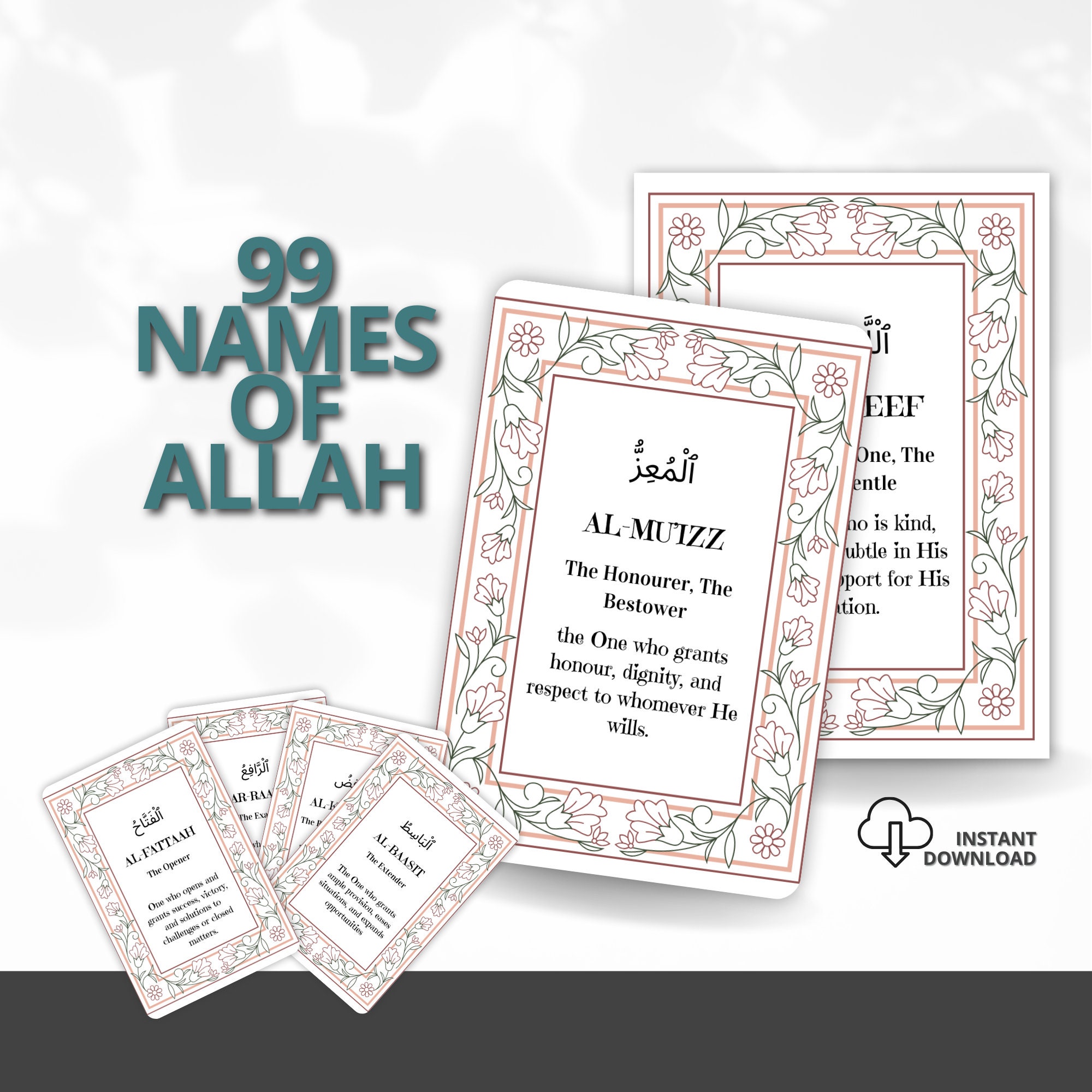 99 Names of Allah Flashcards , Islamic Flashcards, Printable Digital