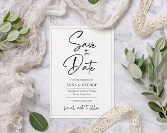 Save The Date Minimal Modern Template | Wedding Template | Instant Download | Editable | Wedding Stationary | Wedding Templates | Engagement