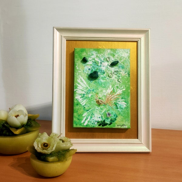 Tableau oiseau de paix - Peinture acrylique sur toile - Peinture oiseau de paix - Peinture vert clair - Certificat oeuvre originale