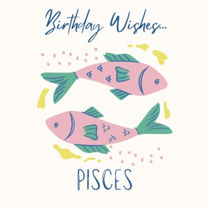 Cartão de aniversário do signo de Peixes – com envelope e marcador de página bônus grátis – personalizável!