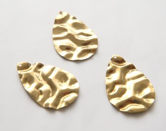 3 x Brass Wavy Teardrop Pendants Unplated Charms Raw Brass Textured jewellery Making Supply DIY Component For Jewelry Earring Necklace 44mm