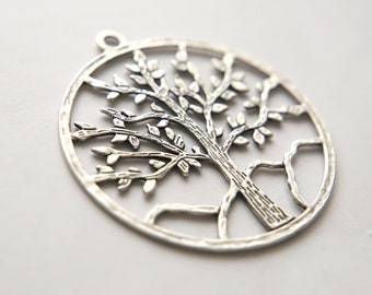 1 x 60mm Large Tree Pendants Tree Of Life Decoration Crafts Jewellery Supplies DIY Hobby Supply Antiqued Silver Plants Gardening Pendant