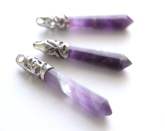 1 x Amethyst Point Pendant For Jewellery Making Supplies Silver Filigree DIY Crafts Purple Gemstone Necklace Charms Large Points 65mm