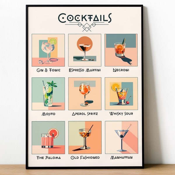 Art Deco Cocktail Menu Poster | Vintage Charm Cocktail Prints | Mixology Meets Art Deco | Kitchen Art Print