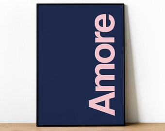 Bold Amore Poster Print | Typographical Modern Amore Wall Art