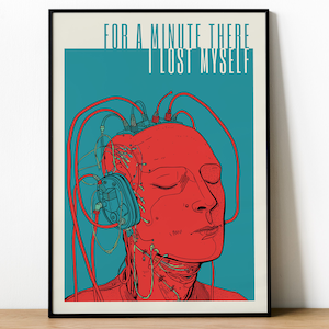 Radiohead Karma Police Lyric Poster Print Featuring the lyric For a minute there I lost myself Cyborg manga music poster image 1