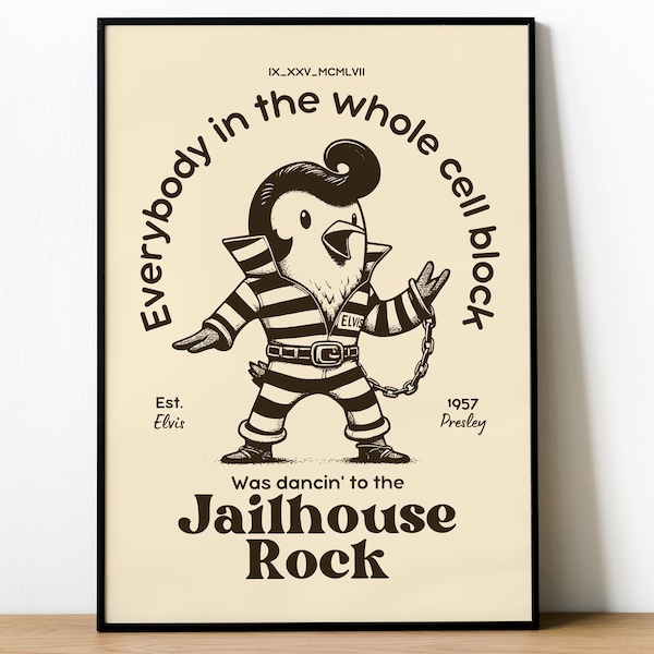 Elvis Presley jailhouse rock Poster Print | Retro Rhythms: 1920s Jailbird Vibes | Retro Elvis Bird lyric print