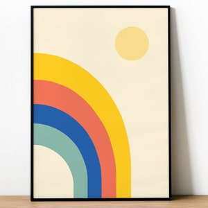 Minimalistic Half Rainbow and Sun Poster Print | Child like Vector Art | Nursery and childs Wall Art