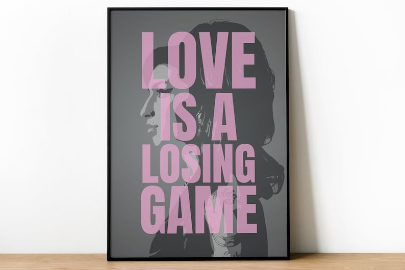Amy Winehouse Love is a Losing Game Lyrics Poster Print Pink Love Lyric Poster With Vector Art